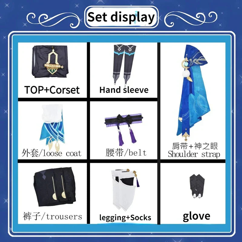 Genshin Impact Scaramouche Wanderer Cosplay Costume Halloween Balladeer Kunikuzushi Bucket Hat Costume Wig Cos Sumeru Anemo Suit