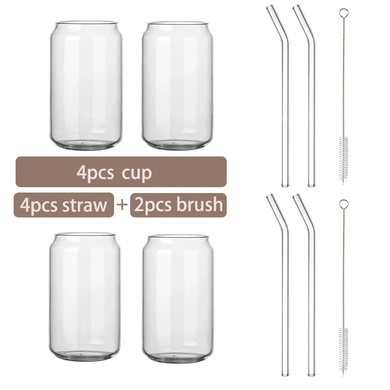 (Pack of 6) Glass Cup Bamboo Lid Bubble Tea Transparent Cold Drinking Coffee Mug Wine Milk Tea Cup Glass Straw Drinkware Durable 4/