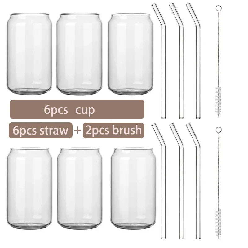 (Pack of 6) Glass Cup Bamboo Lid Bubble Tea Transparent Cold Drinking Coffee Mug Wine Milk Tea Cup Glass Straw Drinkware Durable 4/