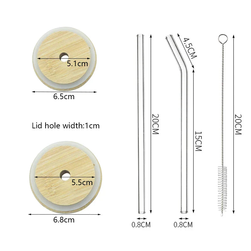 (Pack of 6) Glass Cup Bamboo Lid Bubble Tea Transparent Cold Drinking Coffee Mug Wine Milk Tea Cup Glass Straw Drinkware Durable 4/