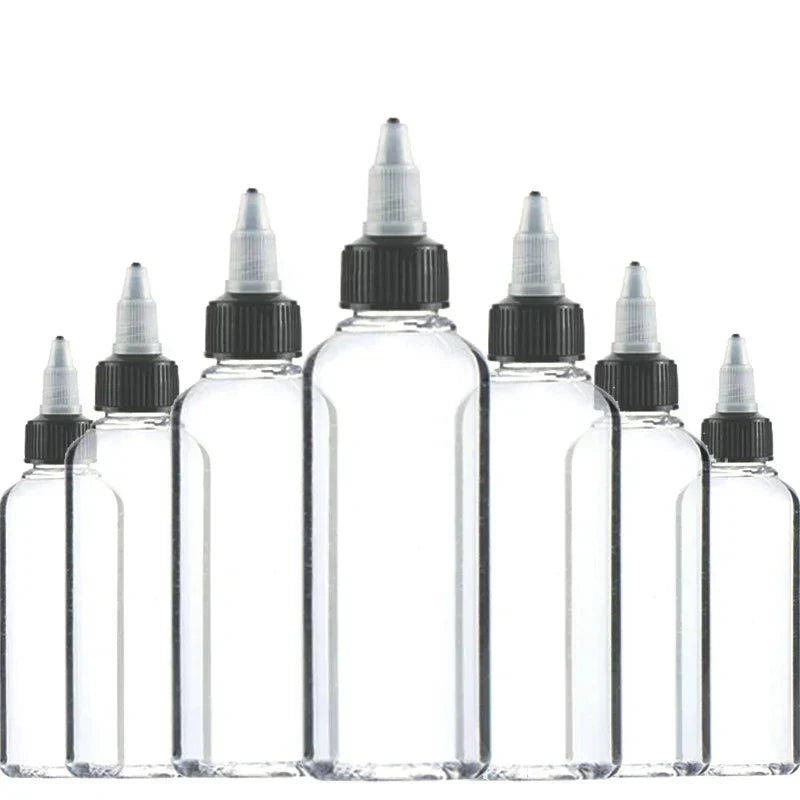 (Pack of 30) 30ml 60ml 100ml 120ml 150ml Plastic Empty Ink Vial Twist Top Black Cap Transparent Clear Bottle Tattooing Accessories