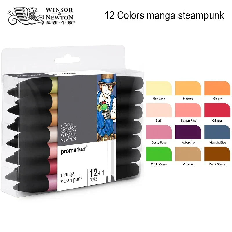 WINSOR&NEWTON 6/12 Colors ProMarkers Alcohol base ink Twin tips Professional Art Marker Pen Drawing Supplies