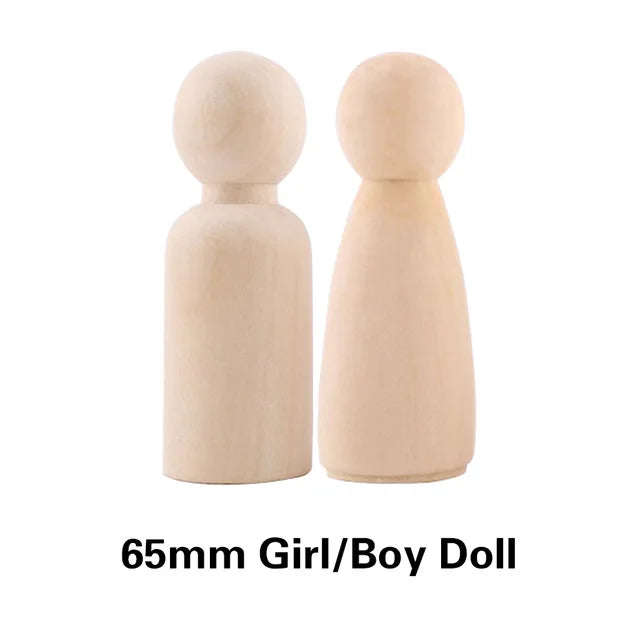 Wooden Doll Peg Baby Teether DIY Color Painting Peg Dolls Unfinished Wood Blank Male & Female Doll Bodies Decoration Toys