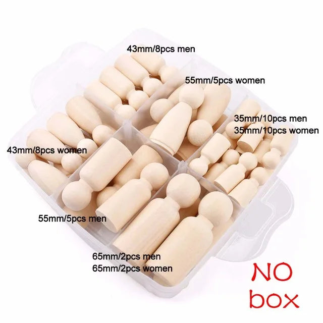 Wooden Doll Peg Baby Teether DIY Color Painting Peg Dolls Unfinished Wood Blank Male & Female Doll Bodies Decoration Toys