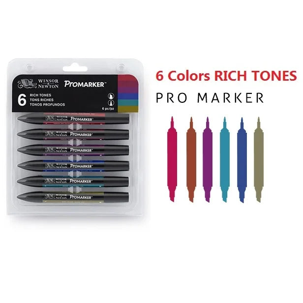 WINSOR&NEWTON 6/12 Colors ProMarkers Alcohol base ink Twin tips Professional Art Marker Pen Drawing Supplies