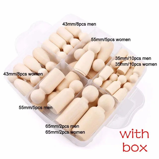 Wooden Doll Peg Baby Teether DIY Color Painting Peg Dolls Unfinished Wood Blank Male & Female Doll Bodies Decoration Toys