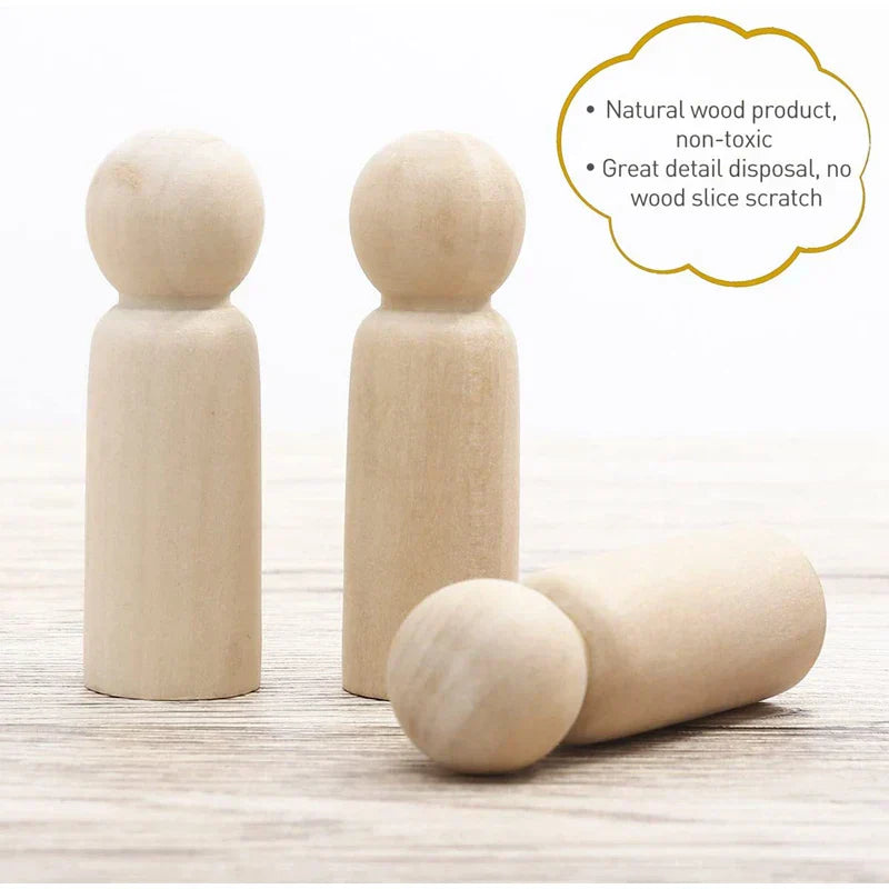 Wooden Doll Peg Baby Teether DIY Color Painting Peg Dolls Unfinished Wood Blank Male & Female Doll Bodies Decoration Toys