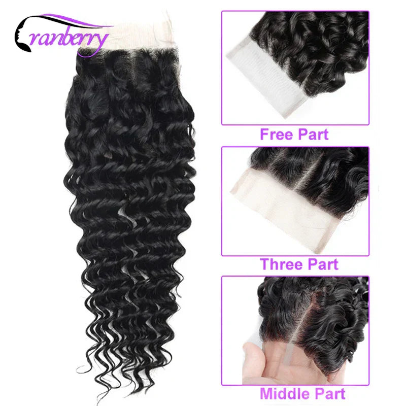 (Pack of 4) CRANBERRY Hair Deep Wave Human Hair Bundles With Closure /lot Brazilian Hair Weave Bundles With Closure Remy Hair Extension