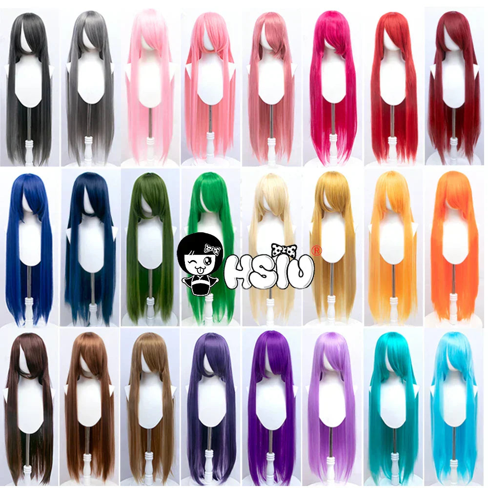 100Cm Long Staight Cosplay Wig HSIU Heat Resistant Synthetic Hair Anime Party wigs 42 color Colourful brand wig cap