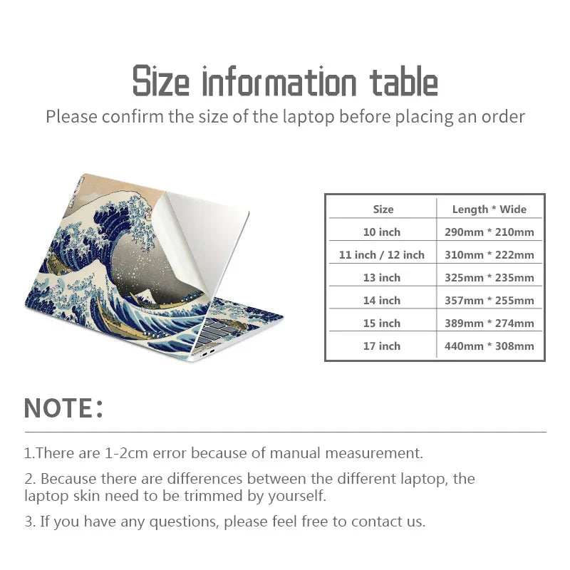 (Pack of 2) Universal Sea Wave Laptop Cover Sticker Skins Notebook Stickers Decal 12"/13"/14"/15"/17"for Macbook /Lenovo/Asus/Hp/Acer