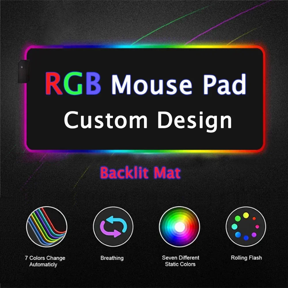 DIY Mouse Mat Custom LED Light Gaming Mouse Pad RGB Anime Large Keyboard Rubber Base Computer Carpet Desk Mat PC Game Mouse Pad