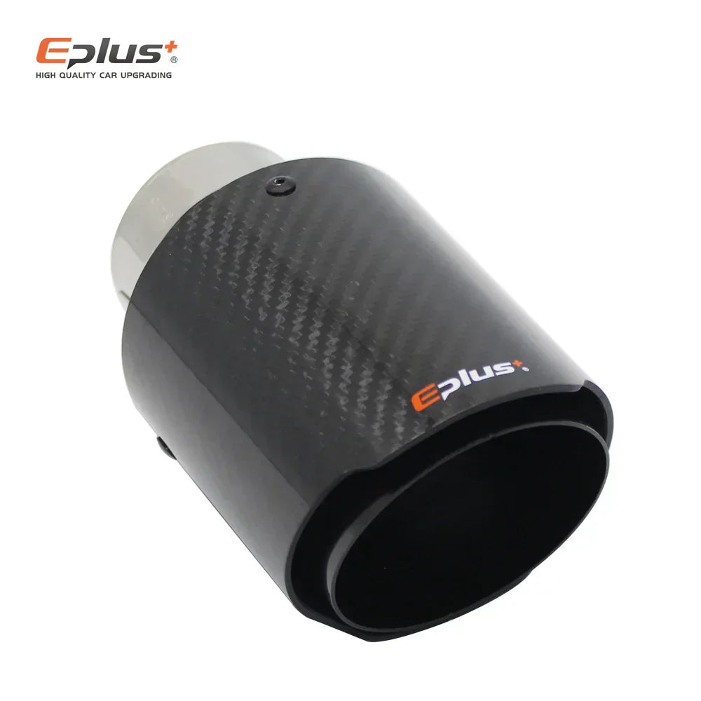 EPLUS Car Glossy Carbon Fiber Muffler Tip Exhaust System Pipe Mufflers Nozzle Universal Straight Stainless Black For Akrapovic