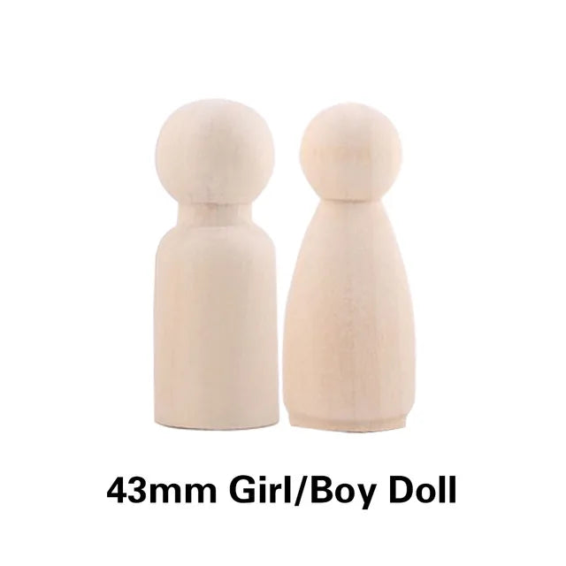 Wooden Doll Peg Baby Teether DIY Color Painting Peg Dolls Unfinished Wood Blank Male & Female Doll Bodies Decoration Toys