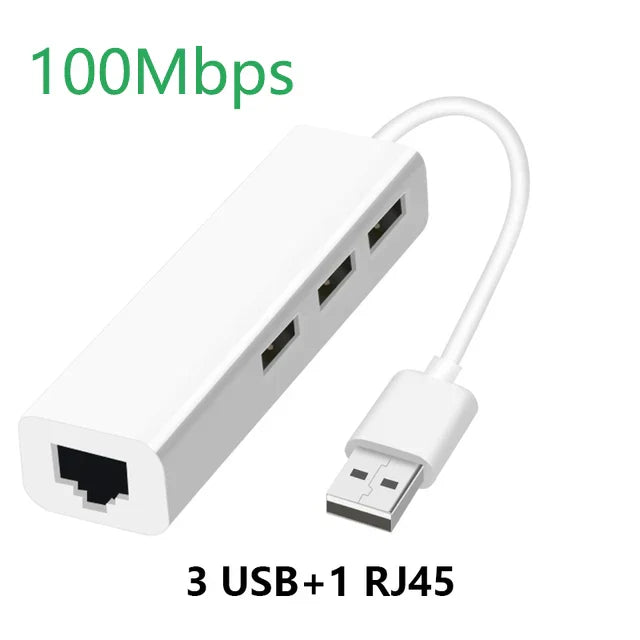 USB Ethernet with 3 Port USB HUB 2.0 RJ45 Lan Network Card USB to Ethernet Adapter for Mac iOS Android PC RTL8152 USB 2.0 HUB