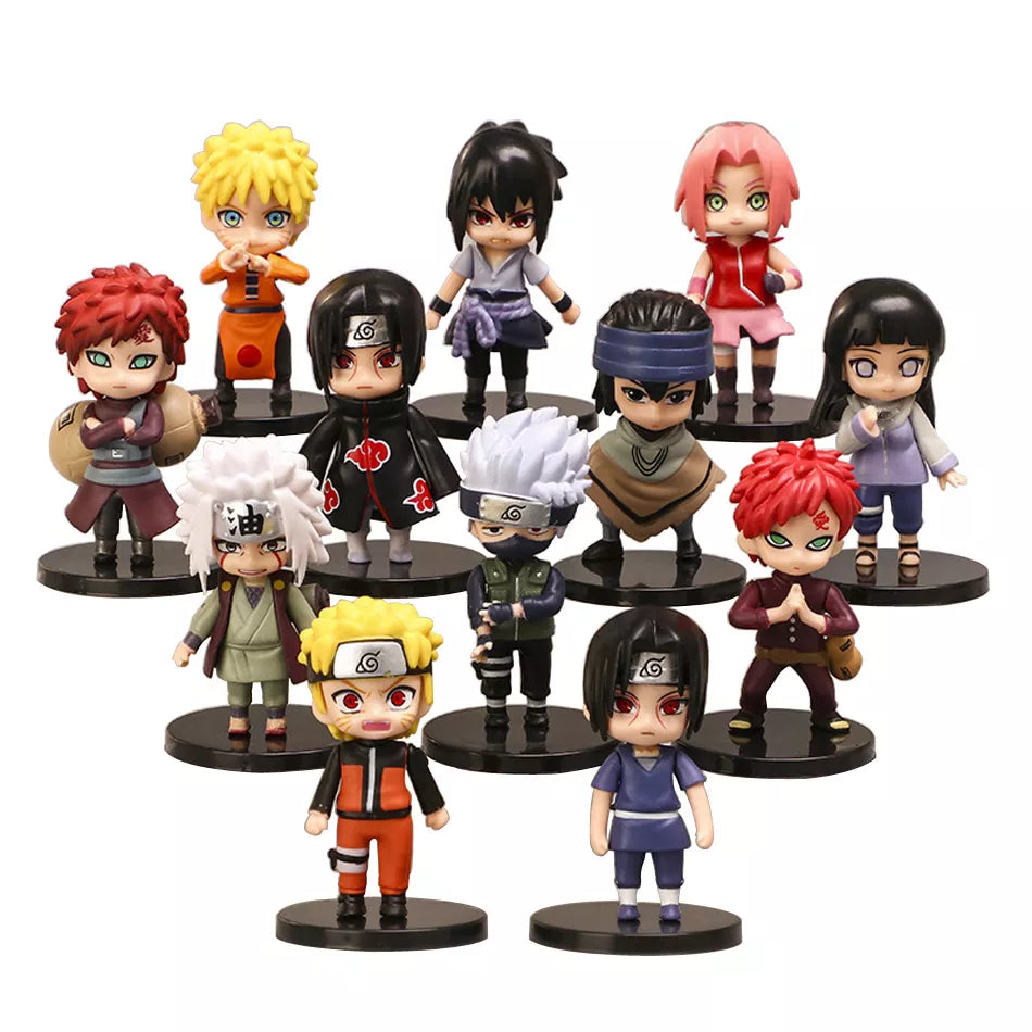(Pack of 12) Hot /set Anime Naruto Shippuden Hinata Sasuke Itachi Kakashi Gaara anime figure Q Version PVC Figures Toys Dolls Kid Gift