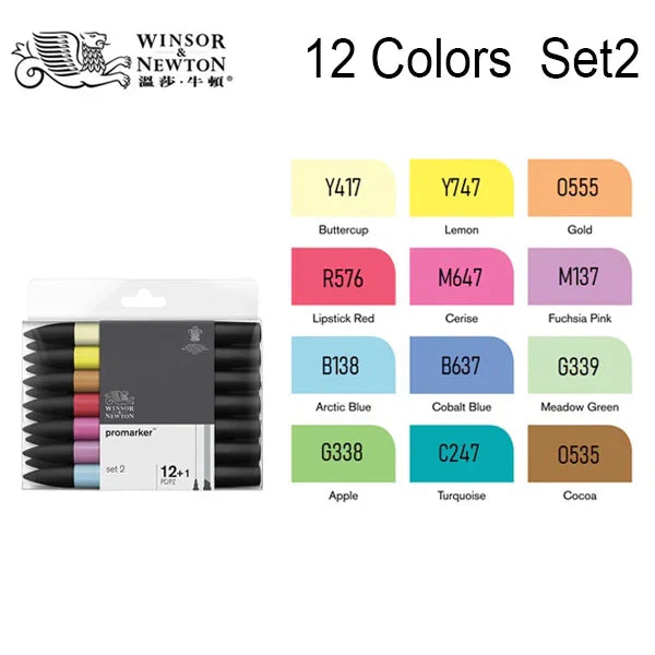 WINSOR&NEWTON 6/12 Colors ProMarkers Alcohol base ink Twin tips Professional Art Marker Pen Drawing Supplies