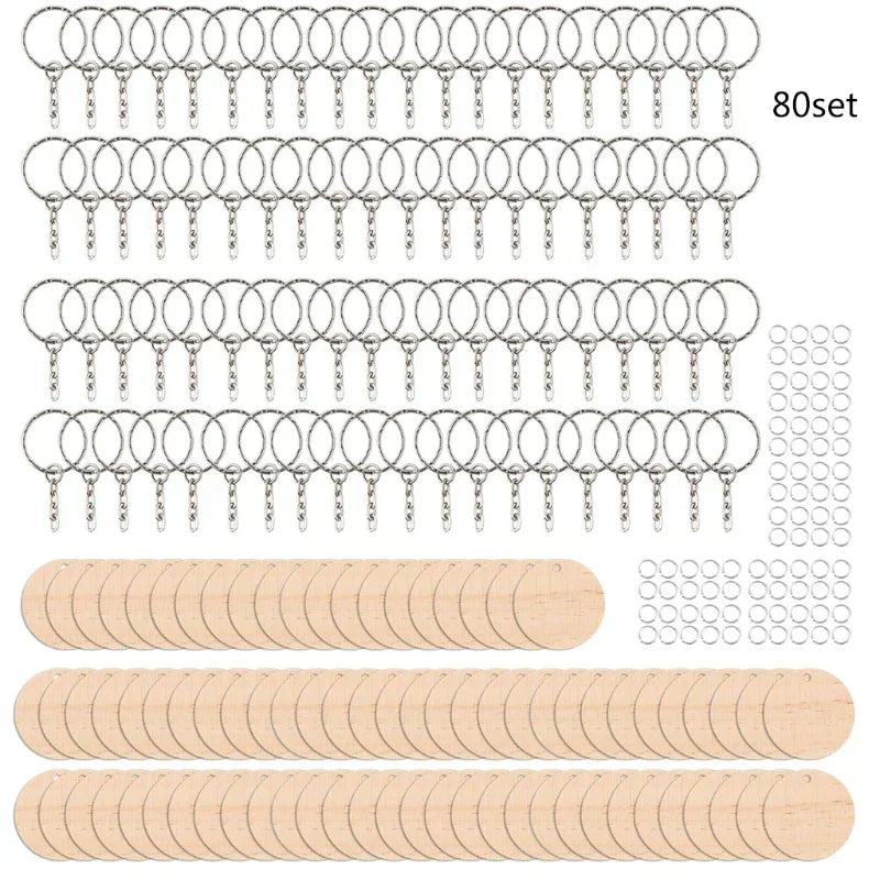 Wood Charms Key Chain Keyrings Blank For DIY Engraved Pendants