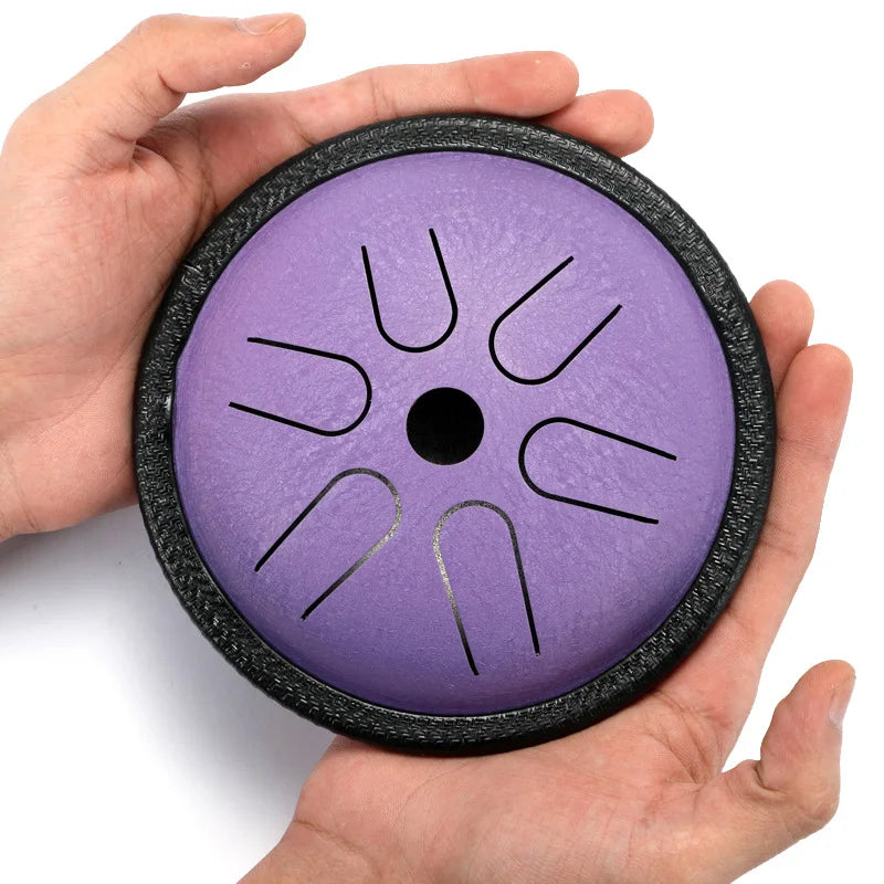 HLURU Mini Music Drum 5.5 Inch 6 Notes Glucophone Steel Tongue Drum C Tone Ethereal Drum Yoga Meditation Percussion Instrument