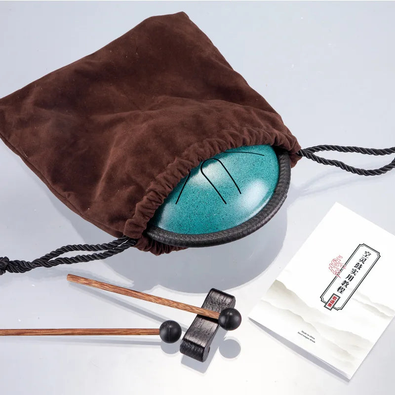 HLURU Mini Music Drum 5.5 Inch 6 Notes Glucophone Steel Tongue Drum C Tone Ethereal Drum Yoga Meditation Percussion Instrument