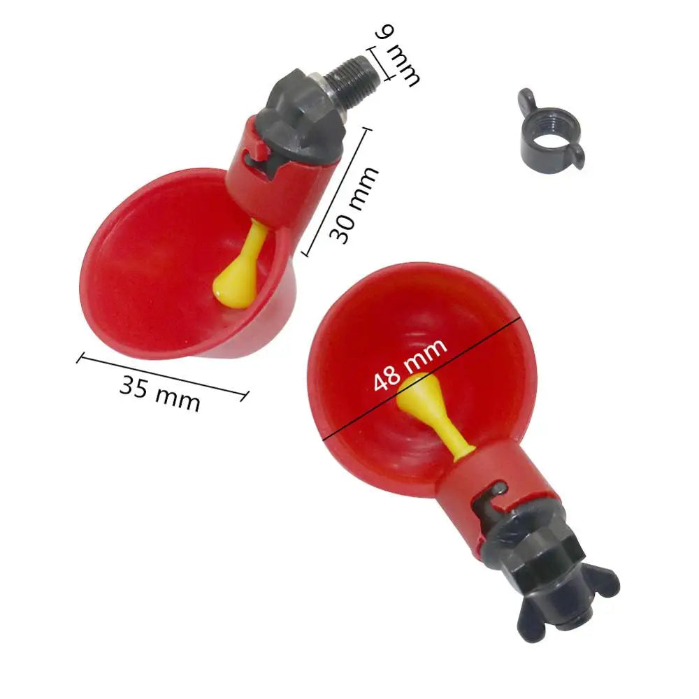 (Pack of 100) Red/Blue Automatic Chicken Drinking Fountains with Screws Poultry Drinking Cups Farm Animal Feeding Watering Supplies