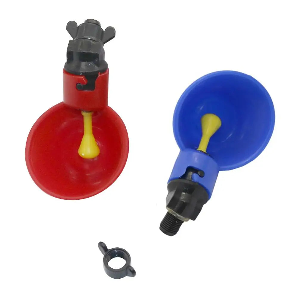 (Pack of 100) Red/Blue Automatic Chicken Drinking Fountains with Screws Poultry Drinking Cups Farm Animal Feeding Watering Supplies