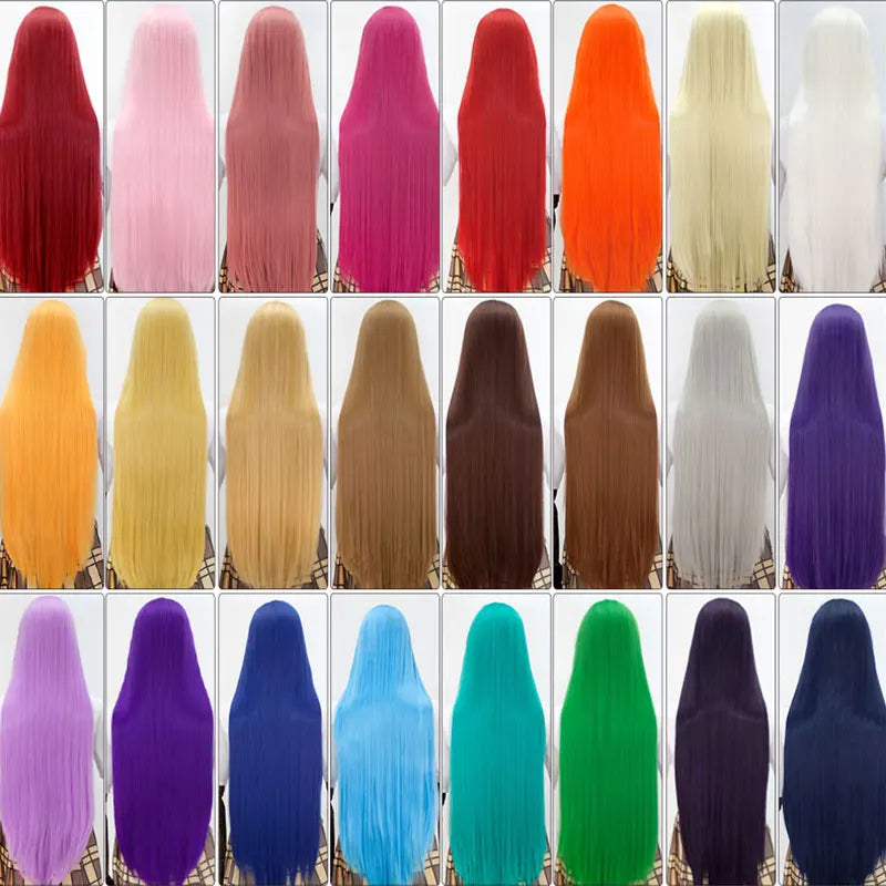 100Cm Long Staight Cosplay Wig HSIU Heat Resistant Synthetic Hair Anime Party wigs 42 color Colourful brand wig cap