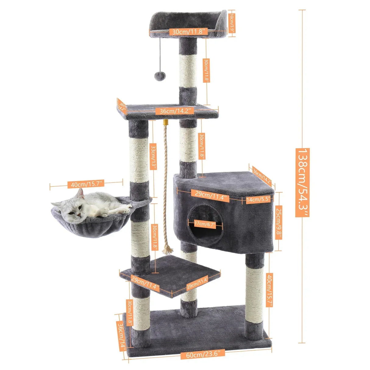 Free Shipping Multi-Level Cat Tree For Cats With Cozy Perches Stable Cat Climbing Frame Cat Scratch Board Toys Cat Furniture
