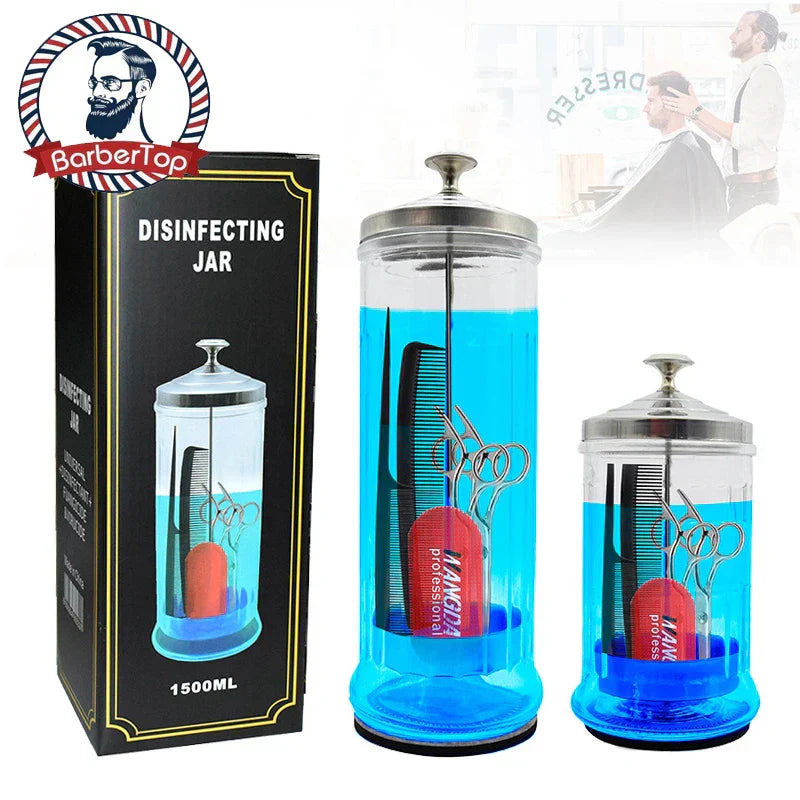 Hairdressing Sterilization Bottle Glass Scissors Comb Stainless Steel Cover Haircut Disinfecting Jar Salon Sterilizing Tool