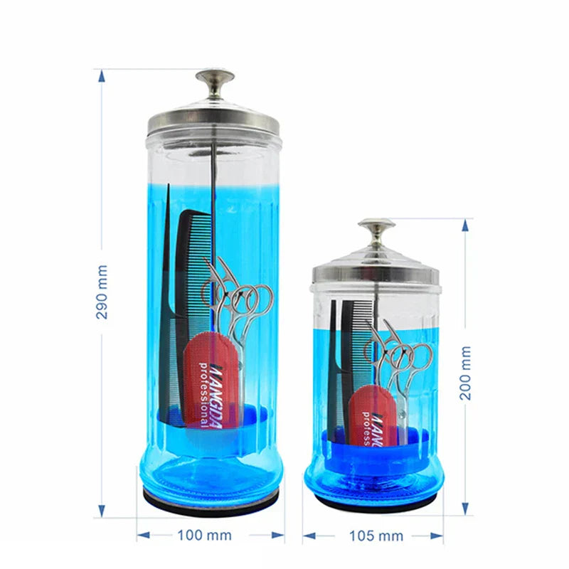 Hairdressing Sterilization Bottle Glass Scissors Comb Stainless Steel Cover Haircut Disinfecting Jar Salon Sterilizing Tool