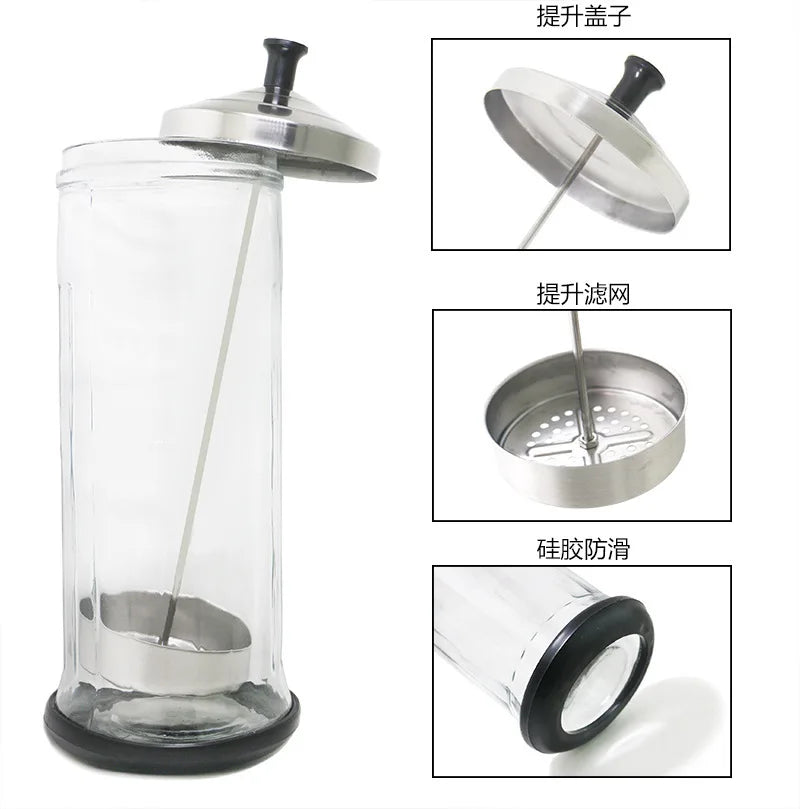 Hairdressing Sterilization Bottle Glass Scissors Comb Stainless Steel Cover Haircut Disinfecting Jar Salon Sterilizing Tool