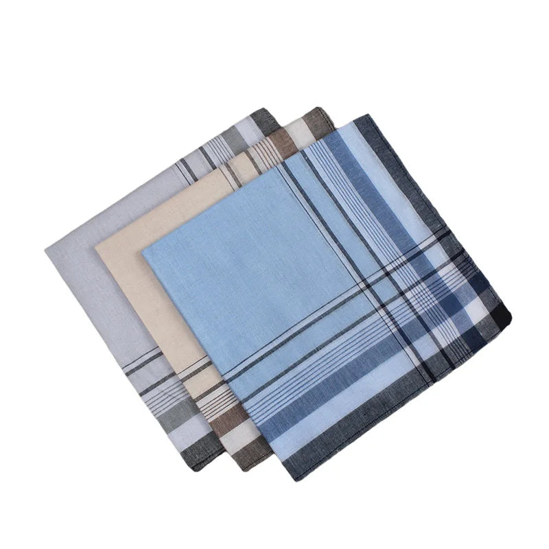 (Pack of 10) Square Plaid Stripe Pocket for Wedding Party Restaurant Women's Handkerchief Hand Towel Cotton Handkerchiefs for Men
