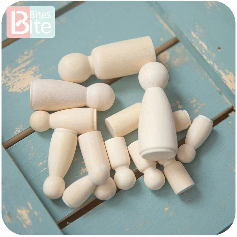 Wooden Doll Peg Baby Teether DIY Color Painting Peg Dolls Unfinished Wood Blank Male & Female Doll Bodies Decoration Toys