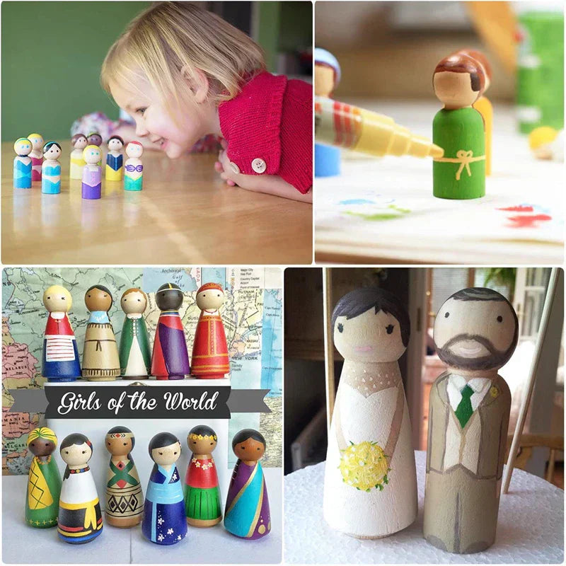 Wooden Doll Peg Baby Teether DIY Color Painting Peg Dolls Unfinished Wood Blank Male & Female Doll Bodies Decoration Toys
