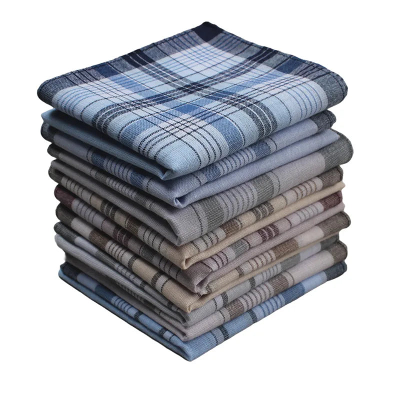 (Pack of 10) Square Plaid Stripe Pocket for Wedding Party Restaurant Women's Handkerchief Hand Towel Cotton Handkerchiefs for Men