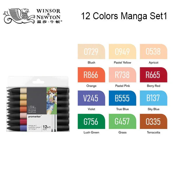 WINSOR&NEWTON 6/12 Colors ProMarkers Alcohol base ink Twin tips Professional Art Marker Pen Drawing Supplies