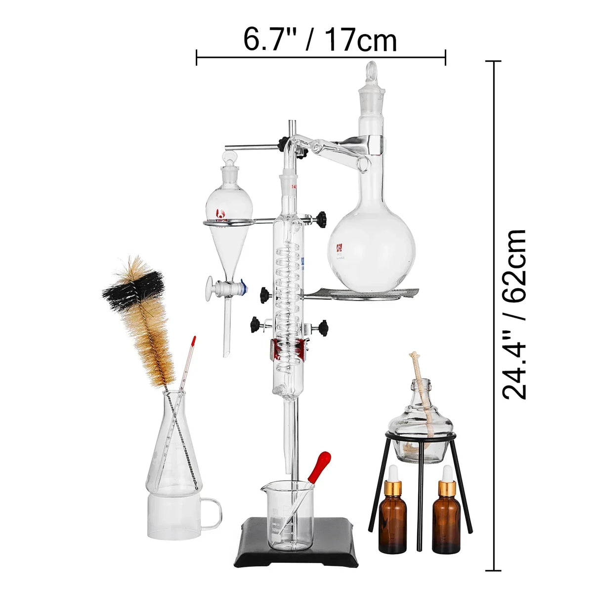(Pack of 29) VEVOR 500ML 2L 3L 5L Lab Pure Water Distiller Electric Stainless Moonshine Still Filter And 24/40 Chemistry Glassware Kit