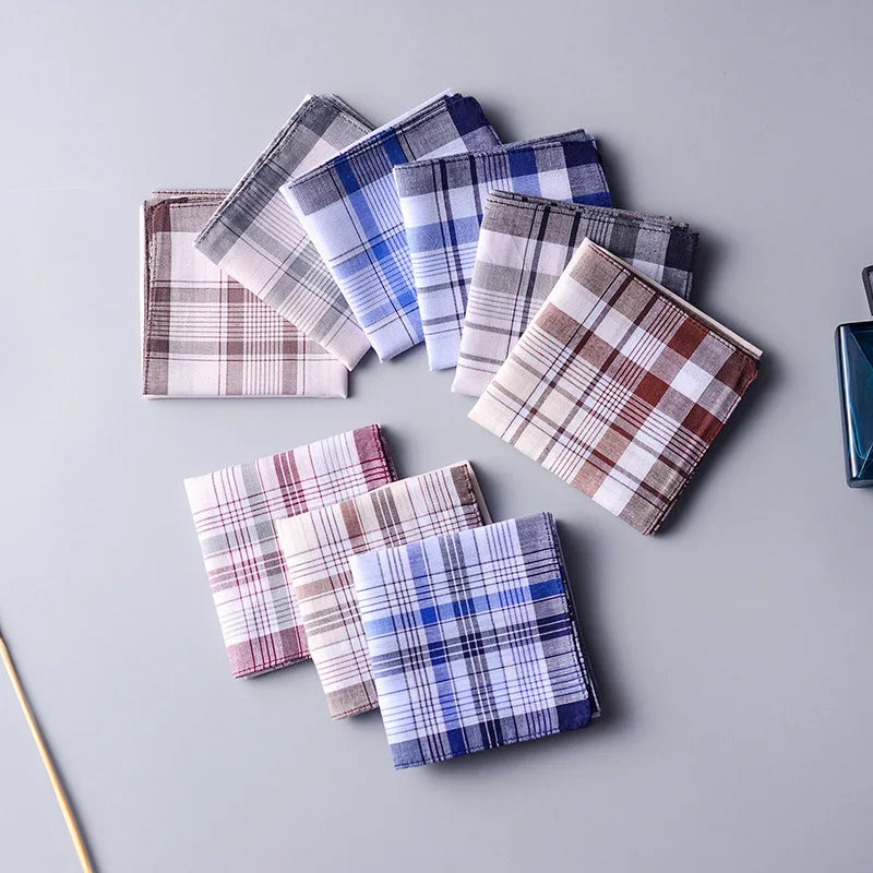 (Pack of 10) Square Plaid Stripe Pocket for Wedding Party Restaurant Women's Handkerchief Hand Towel Cotton Handkerchiefs for Men