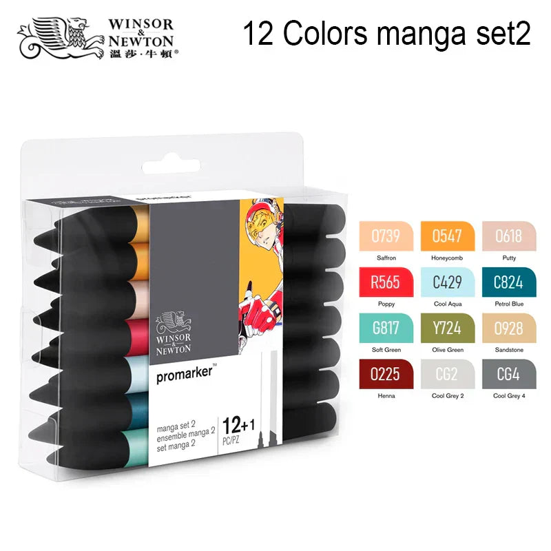 WINSOR&NEWTON 6/12 Colors ProMarkers Alcohol base ink Twin tips Professional Art Marker Pen Drawing Supplies