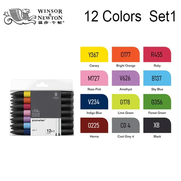 WINSOR&NEWTON 6/12 Colors ProMarkers Alcohol base ink Twin tips Professional Art Marker Pen Drawing Supplies