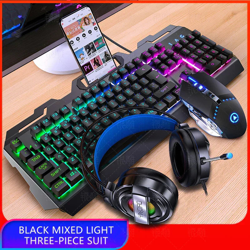 V2 Gaming Keyboard Mouse Headset Set Mechanical Feel Game 104 Keys Keyboards 3200DPI Mice Headphone Combos for PC Gamer