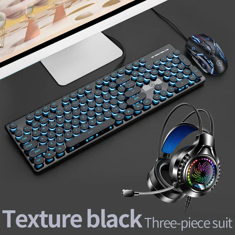 Three-piece Set Punk Gaming Keyboard and Mouse Earphone Set Luminous Keyboards 3200 DPI Mice Headset Combos Computer Accessories