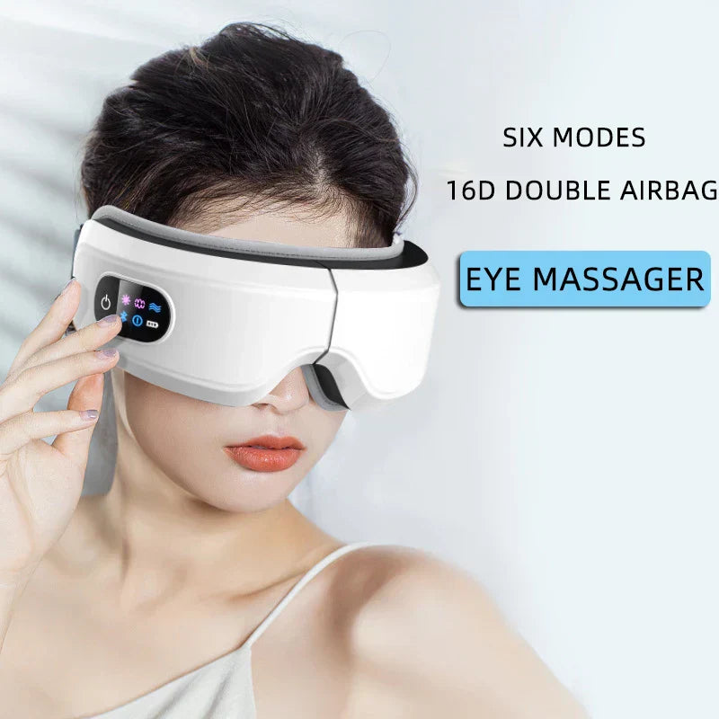 Heated Eye Massager 16D Smart Airbag Vibration Eye Care Instrument With Bluetooth Eye Massage Glasses Fatigue Pouch & Wrinkle