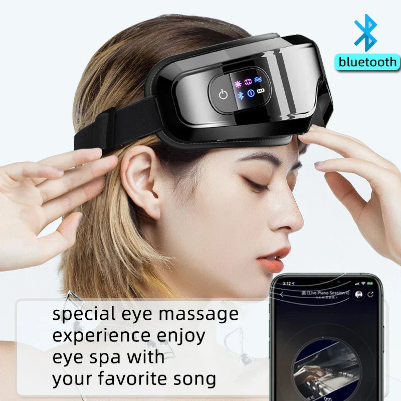 Heated Eye Massager 16D Smart Airbag Vibration Eye Care Instrument With Bluetooth Eye Massage Glasses Fatigue Pouch & Wrinkle