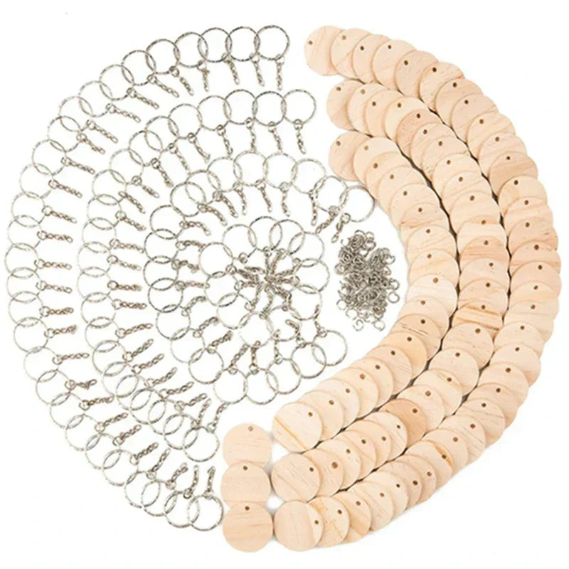 Wood Charms Key Chain Keyrings Blank For DIY Engraved Pendants