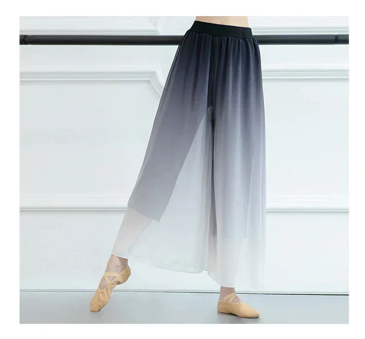 Modern Dance Costume Wide Leg Chiffon Practice Pant Elastic Waist Gradient Dance Pants Classical Dancing Wear For Women