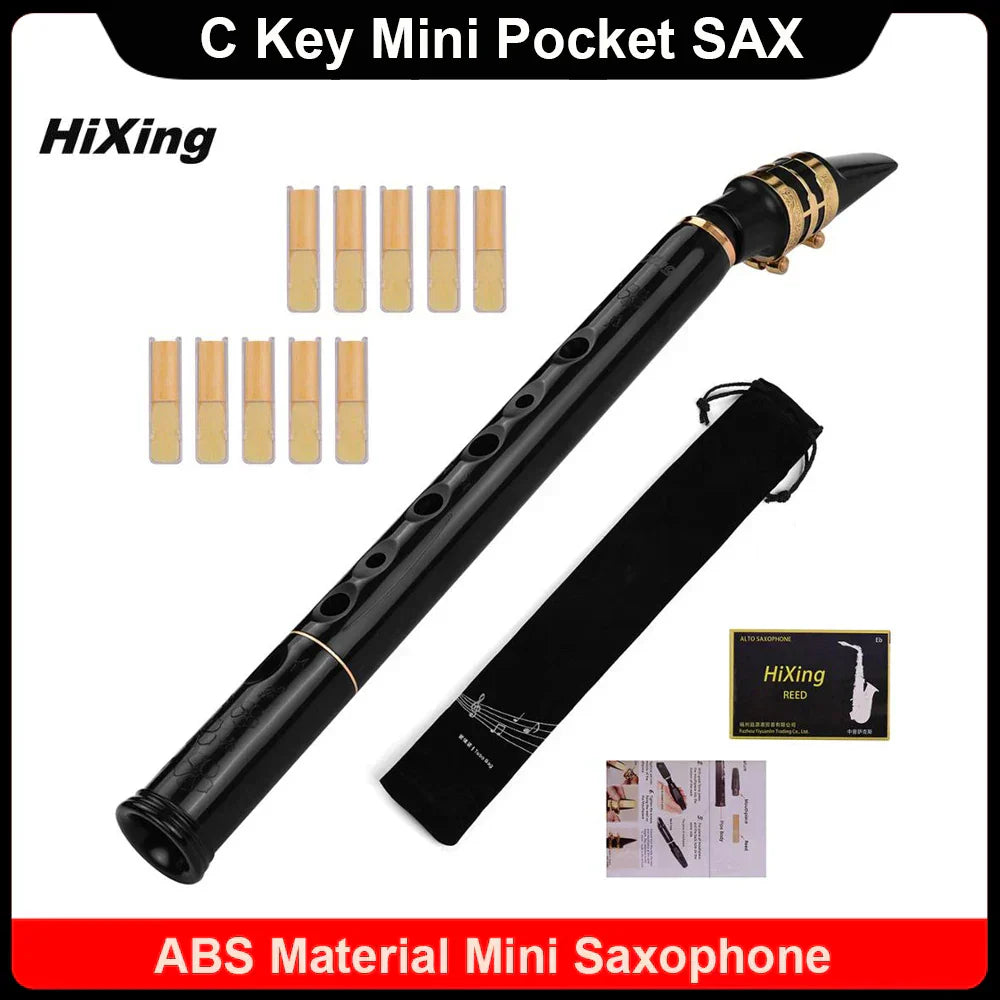 (Pack of 10) HiXing C Key Mini Pocket Saxophone Sax ABS Material Mini Sax & Mouthpieces Reeds Carrying Bag Woodwind Instrument Muslady