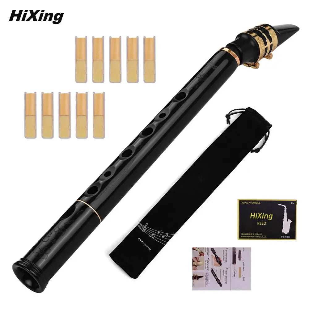 (Pack of 10) HiXing C Key Mini Pocket Saxophone Sax ABS Material Mini Sax & Mouthpieces Reeds Carrying Bag Woodwind Instrument Muslady