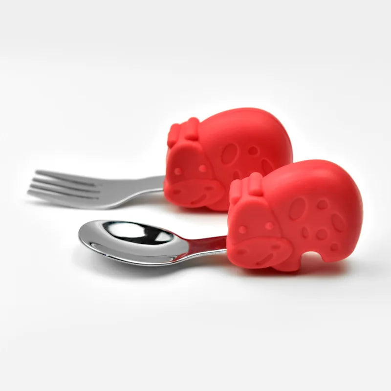 Hippo Snail Whale Silicone Baby Spoon and Fork 316 Stainless Steel Utensil Set Learn To Eat Tableware Baby Infant Food Feeding