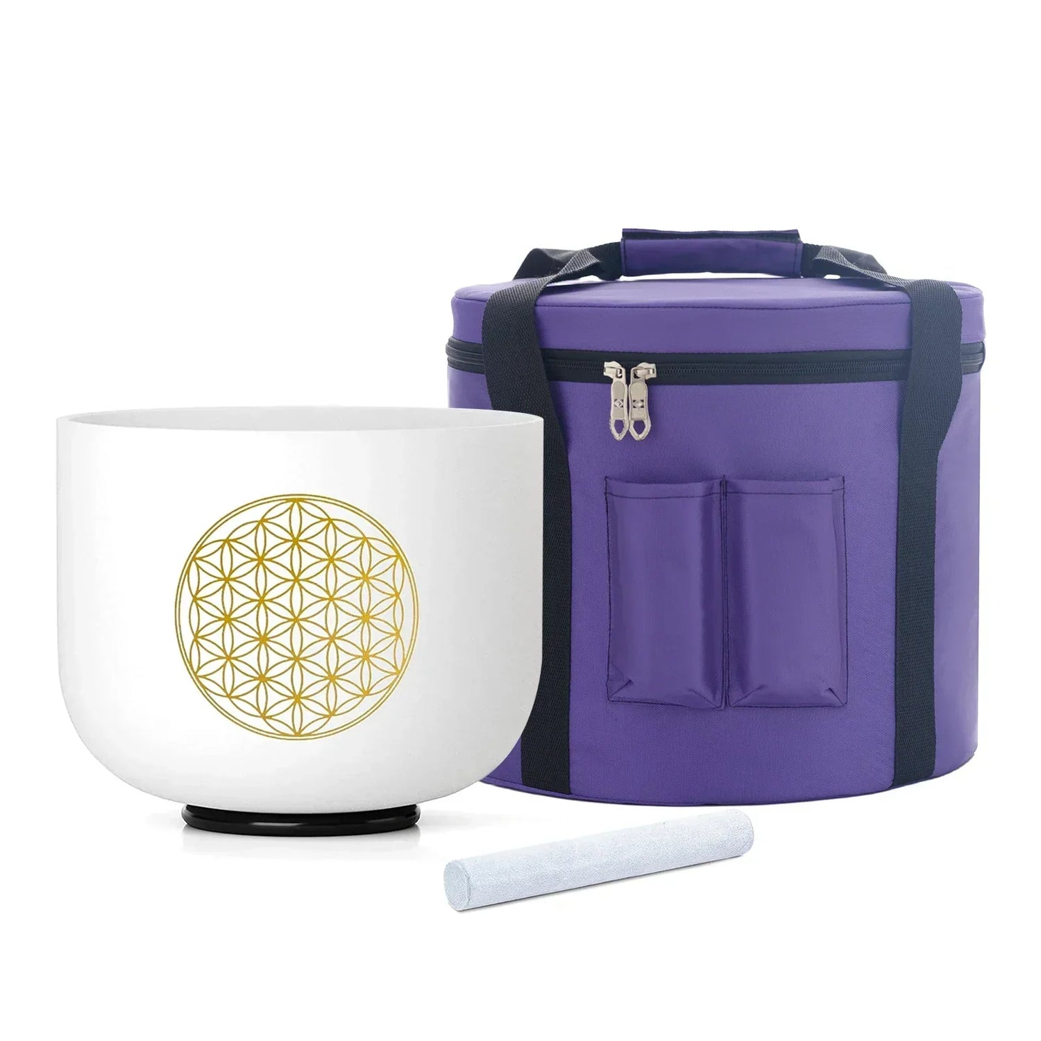 KVKA 8 Inch C Note 528Hz Life of Flower Design Chakra Frosted Quartz Crystal Singing Bowl with Free Mallet