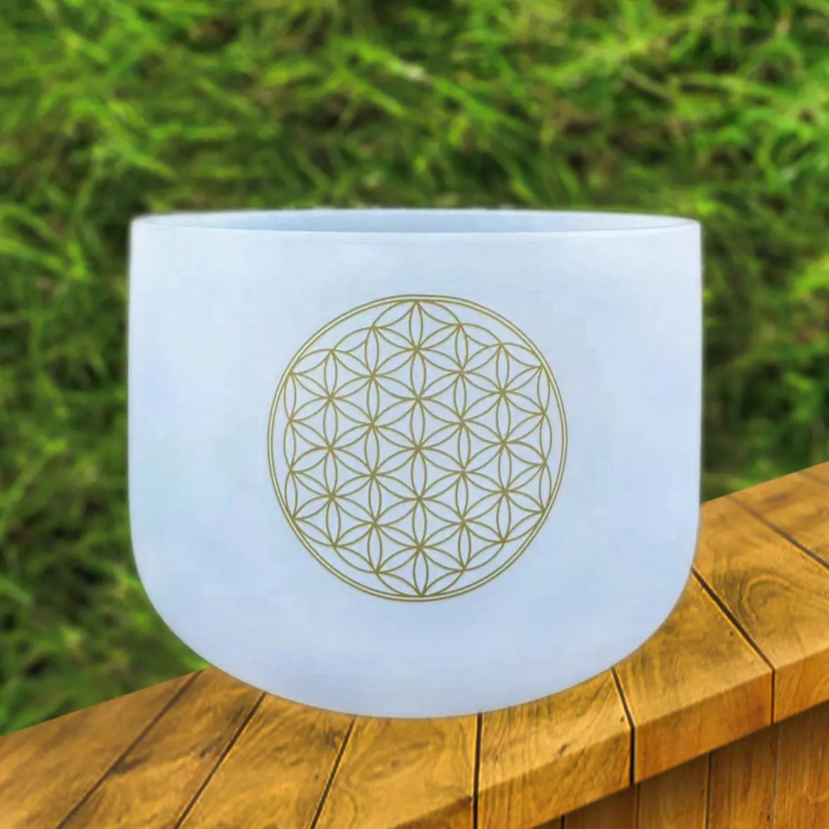 KVKA 8 Inch C Note 528Hz Life of Flower Design Chakra Frosted Quartz Crystal Singing Bowl with Free Mallet